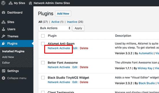 Network activate plugins on a WordPress multisite