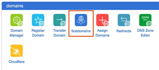 Subdomains in cPanel dashboard