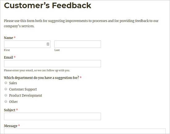 Client feedback form