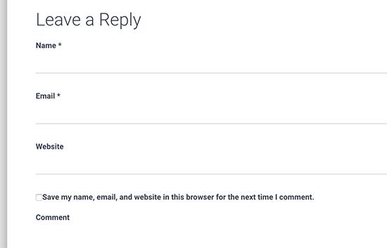 Default WordPress comment form