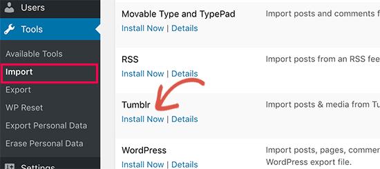 Installing Tumblr importer