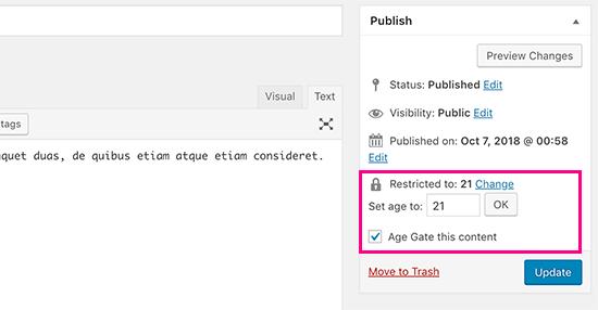 Age verification options for posts and pages