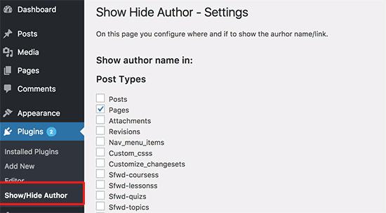 Show/Hide Author settings