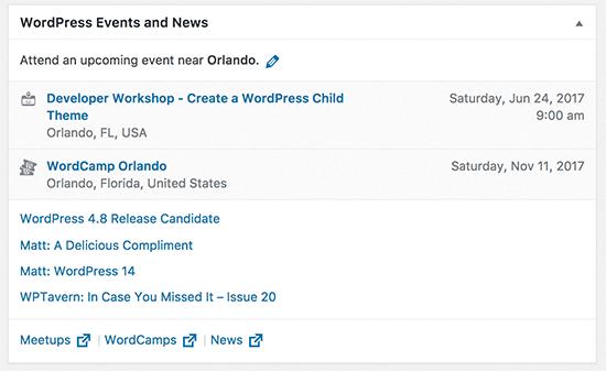 WordPress events and news widget