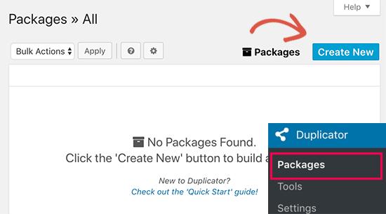 Creating new package in Duplicator