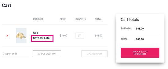 Save for later in WooCommerce