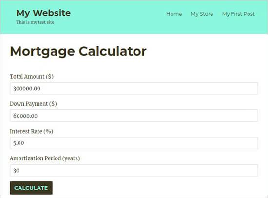 Shortcode for your mortgage calculator