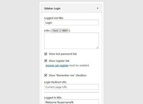 Sidebar login settings