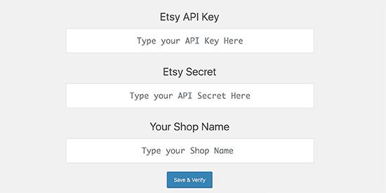 Enter Etsy app keys
