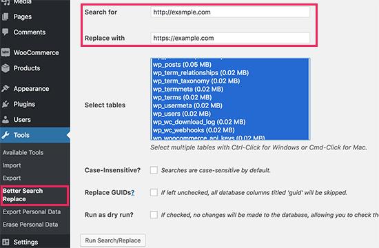 Search and replace URLs in database