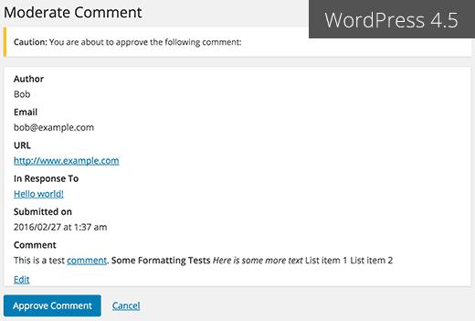 New comment moderation screen in WordPress 4.5