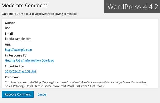 Old comment moderation page in WordPress 4.4 and earlier