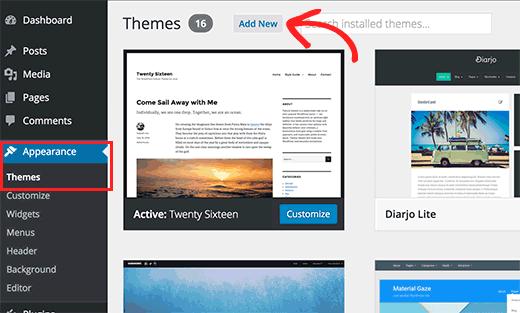 Themes page in WordPress admin area