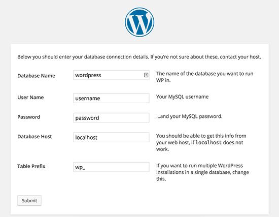 Default WordPress configuration settings