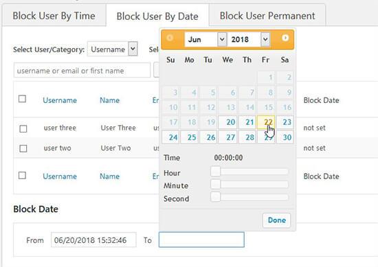 Block users by date