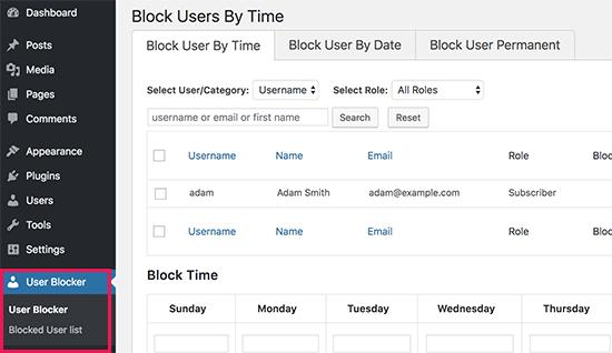 User blocker settings