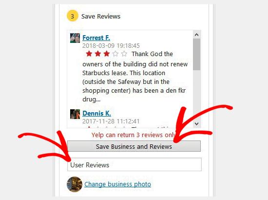 Save business reviews