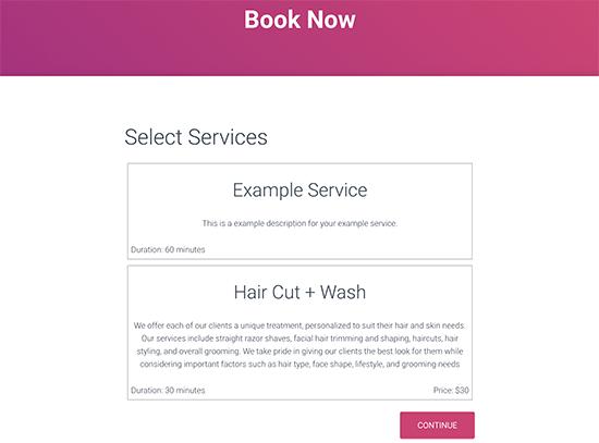 Add booking shortcode to page