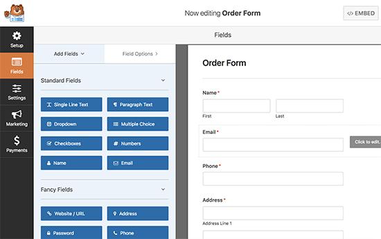 Editing order form