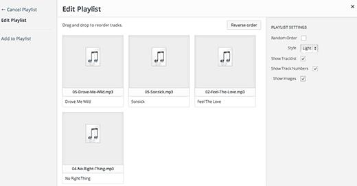 Arranging a playlist in WordPress media uploader