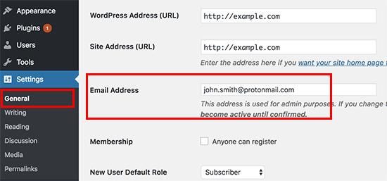 Adding admin email address in WordPress