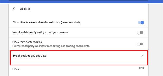 View all cookies and site data