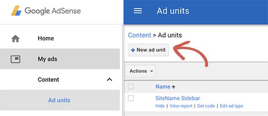 Creating a new ad unit in Google AdSense