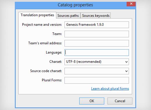 Setting catalog properties for your Translation project