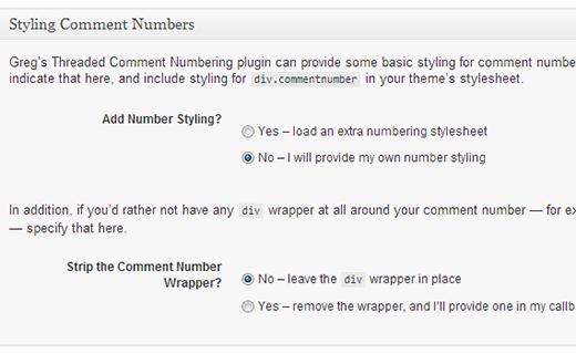 Configuring threaded comment numbering plugin