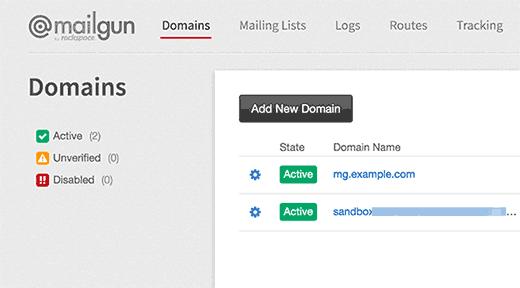 Mailgun active domains