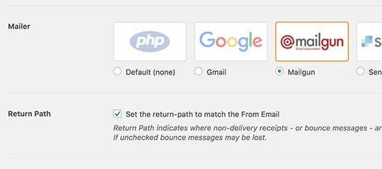 Select Mailgun as your mailer