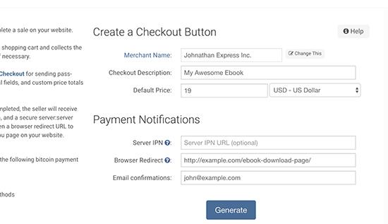 Generating checkout button