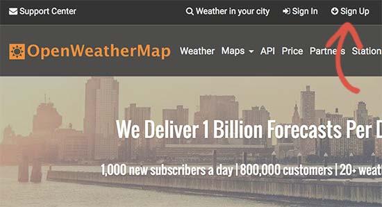 Sign up for open weather map api key