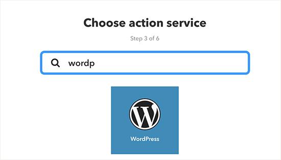 Choose WordPress as action service