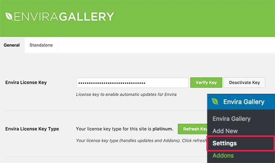 Enter your Envira Gallery license key