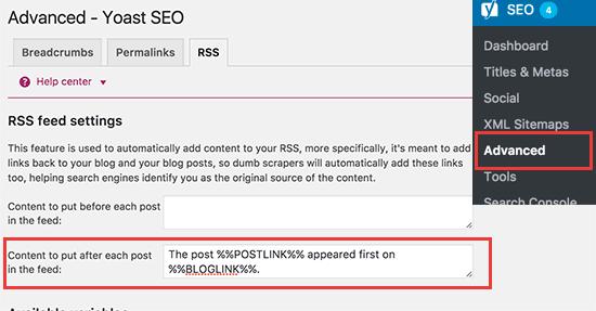Add content you want to show in RSS feed footer