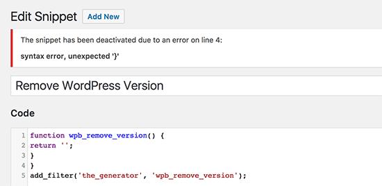 Error handling in your custom code snippet