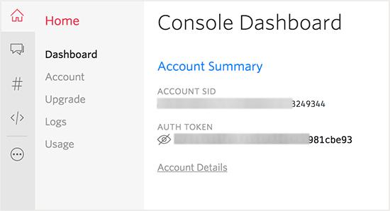 Copy account ID and Auth key
