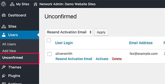 Pending unconfirmed users on a WordPress multisite
