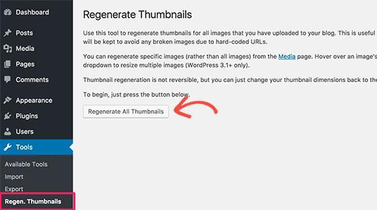 Regenerate image sizes in WordPress