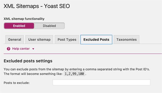 Exclude posts from sitemap