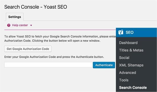 Connect to Google Search Console from Yoast SEO