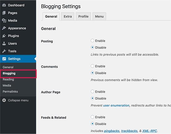 Blogging settings