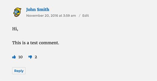 WordPress comment with like and dislike buttons