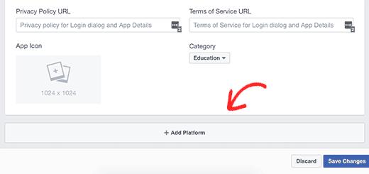 Add platform to your Facebook app