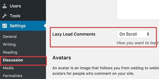 Select how you want to lazy load comments in WordPress