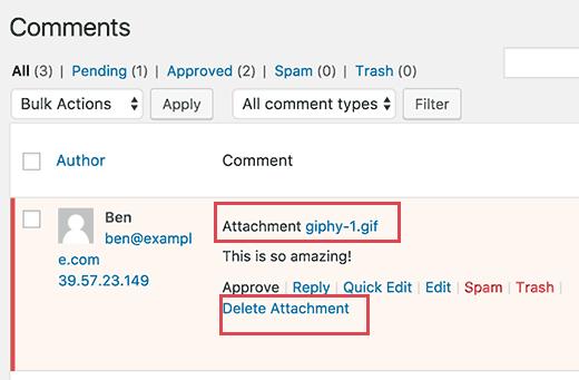 Review and delete attachments when moderating comments in WordPress