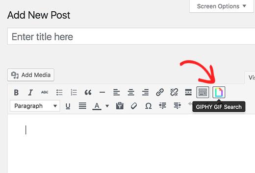 Giphy button in WordPress post editor