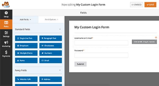Editing your login form