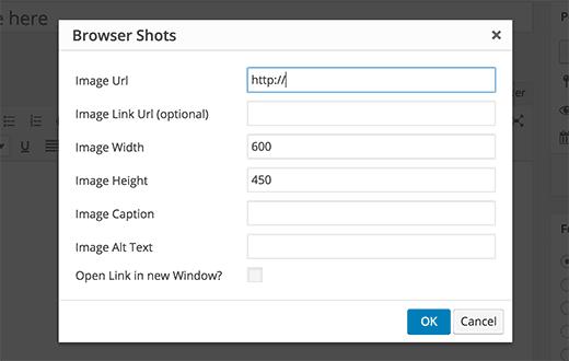 Browser Shots button in WordPress visual editor